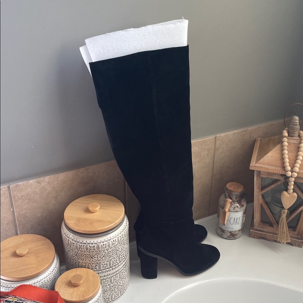 Black over-the-knee wide calf suede boots. GORGEOUS and NEW!